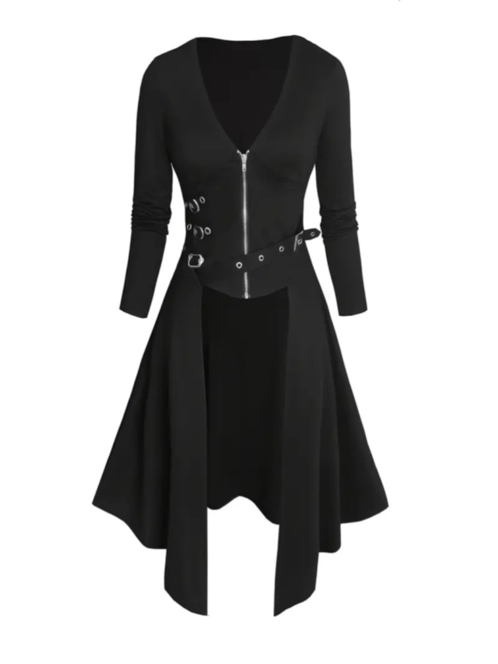 Gothic Zip-Up Buckle Corset Style Jacket Coat hi low light weight punk sz xl